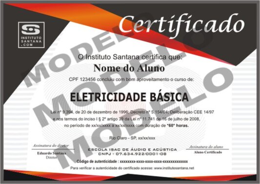 modelo de certificado do curso de Eletricidade Básica.